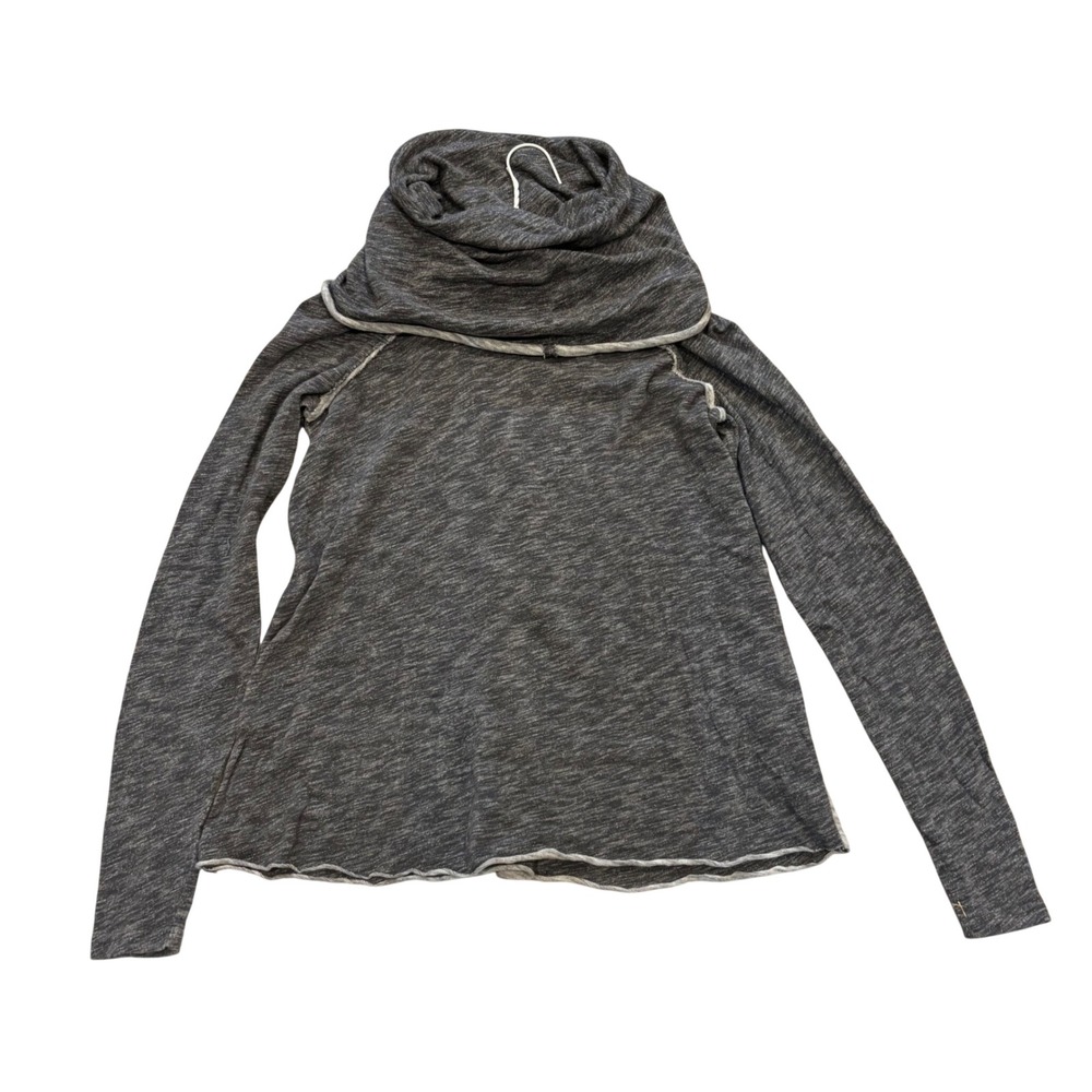 FP Beach Free People Charcoal Grey Marled Cowl Neck Long‎ Sleeve Top One Body